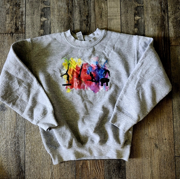 Gymnastics Crewneck Sweatshirt Youth Small – Rainbow Silhouette, Gildan Heavy - Picture 2 of 7